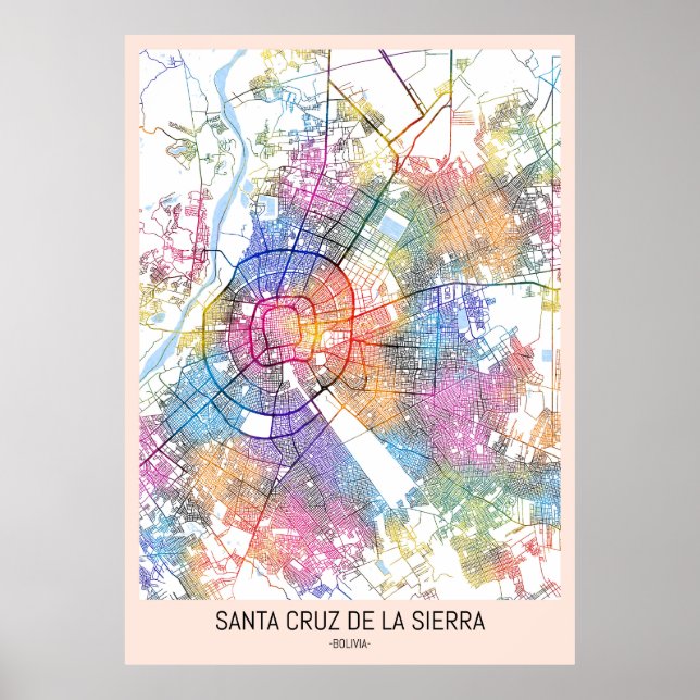Póster Mapa de la ciudad de Santa Cruz de la Sierra Boliv (Frente)