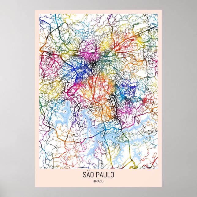 Póster Mapa de la ciudad de São Paulo en Brasil (Frente)