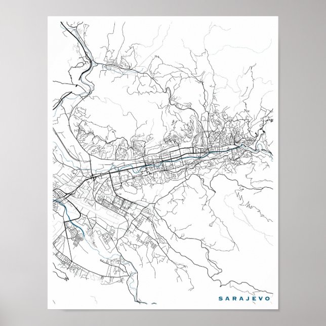Póster Mapa de la ciudad de Sarajevo (Frente)