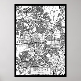 Póster Mapa de la ciudad de Sendai Japón