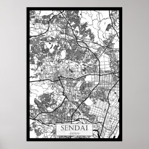 Póster Mapa de la ciudad de Sendai Japón
