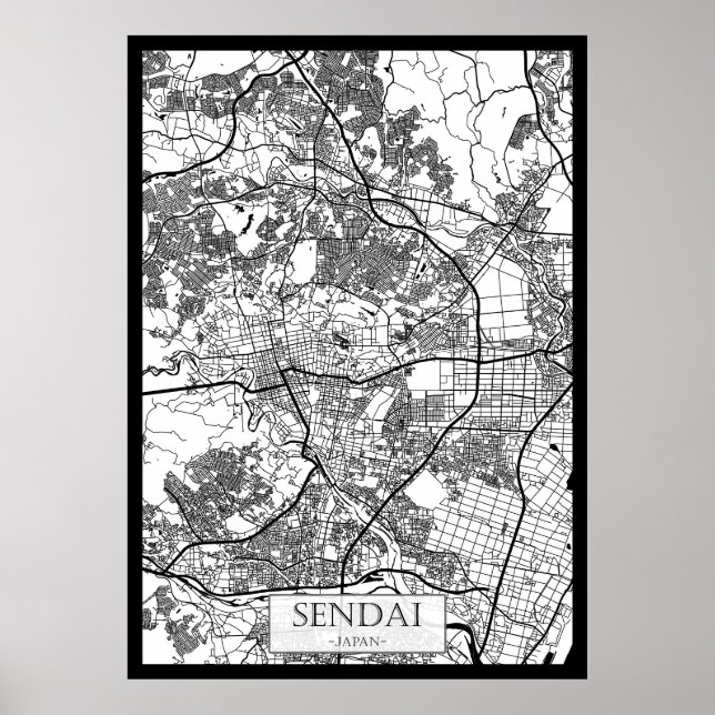 Póster Mapa de la ciudad de Sendai Japón (Frente)