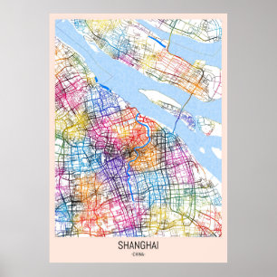 Póster Mapa de la ciudad de Shanghai en China