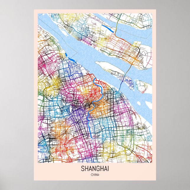 Póster Mapa de la ciudad de Shanghai en China (Frente)