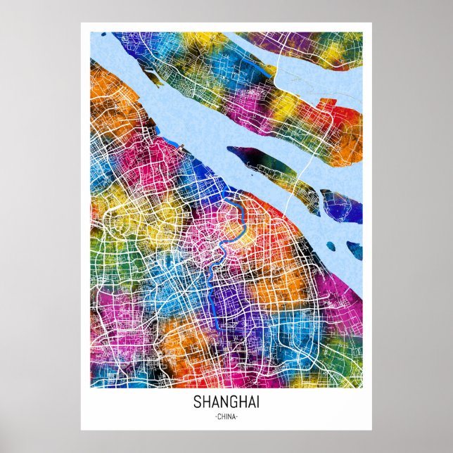 Póster Mapa de la ciudad de Shanghai en China (Frente)