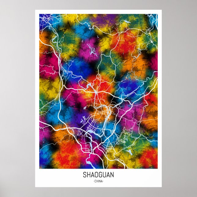 Póster Mapa de la ciudad de Shaoguan en China (Frente)