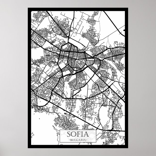 Póster Mapa de la ciudad de Sofía Bulgaria (Frente)