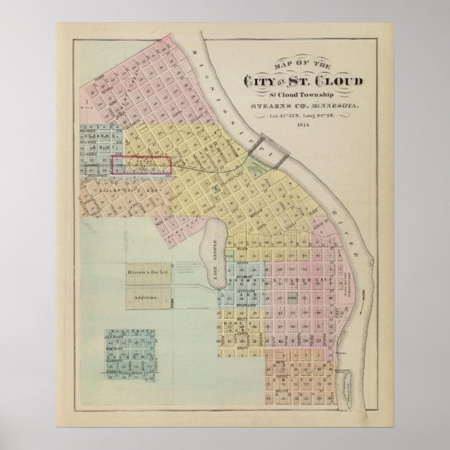Póster Mapa de la ciudad de St. Cloud, Minnesota (Frente)