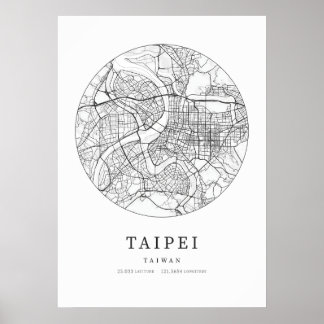 Póster Mapa de la ciudad de Taipei en Taiwán