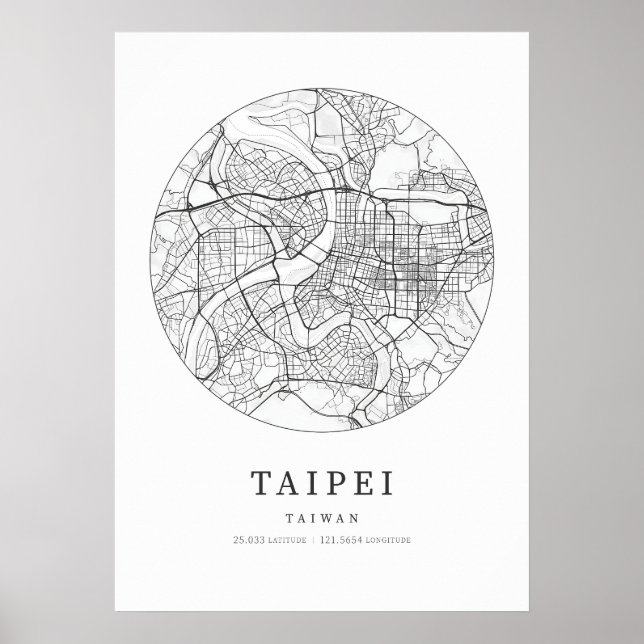 Póster Mapa de la ciudad de Taipei en Taiwán (Frente)