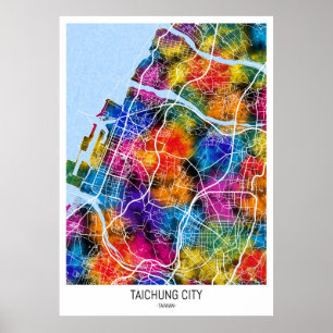 Póster Mapa de la ciudad de Taiwán de Taichung