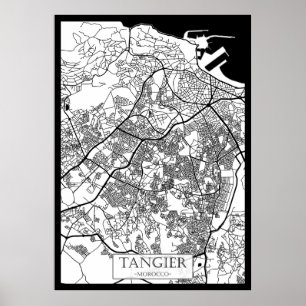 Póster Mapa de la ciudad de Tánger Marruecos