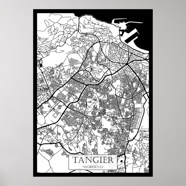 Póster Mapa de la ciudad de Tánger Marruecos (Frente)