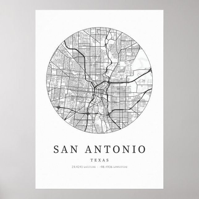 Póster Mapa de la ciudad de Texas de San Antonio (Frente)
