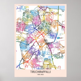 Póster Mapa de la ciudad de Tiruchirappalli Tamil Nadu