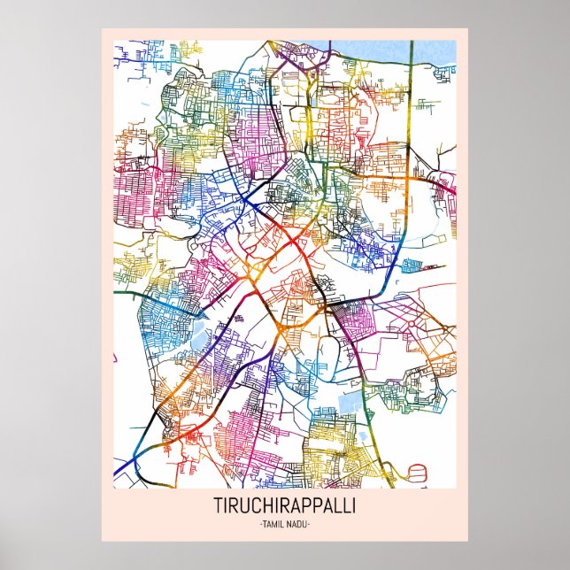 Póster Mapa de la ciudad de Tiruchirappalli Tamil Nadu (Frente)