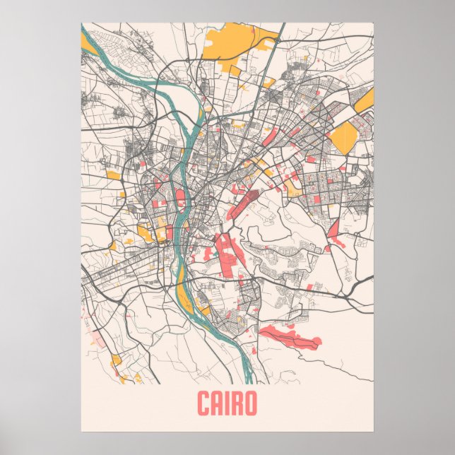 Póster Mapa de la ciudad de tiza El Cairo - Egipto (Frente)