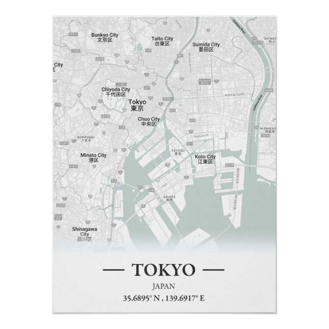 Póster Mapa de la ciudad de Tokio, Japón (Anverso)