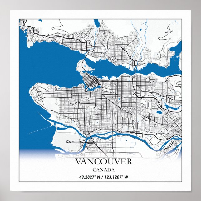 Póster Mapa de la Ciudad de Vancouver Columbia Británica  (Frente)