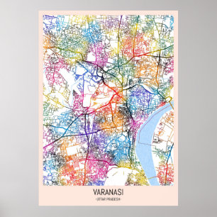 Póster Mapa de la ciudad de Varanasi Uttar Pradesh