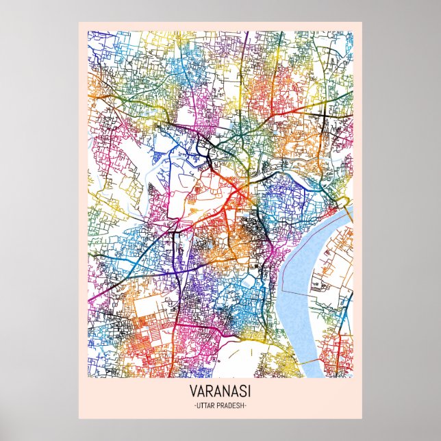 Póster Mapa de la ciudad de Varanasi Uttar Pradesh (Frente)