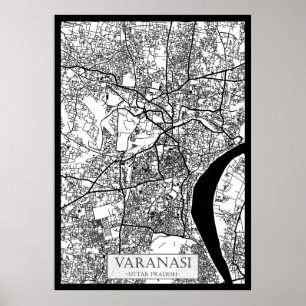 Póster Mapa de la ciudad de Varanasi Uttar Pradesh