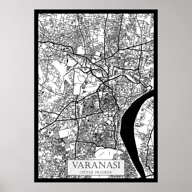 Póster Mapa de la ciudad de Varanasi Uttar Pradesh (Frente)