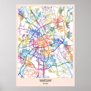 Póster Mapa de la ciudad de Varsovia en Polonia