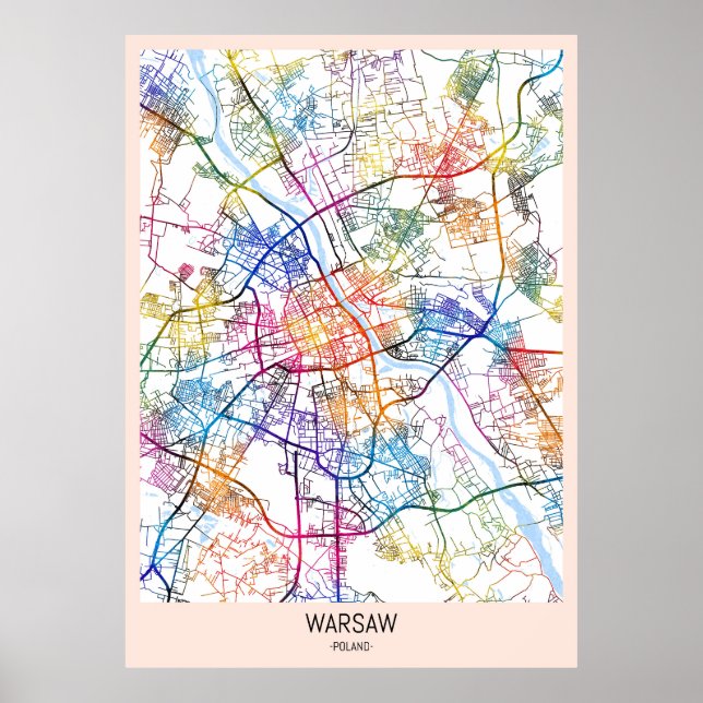Póster Mapa de la ciudad de Varsovia en Polonia (Frente)