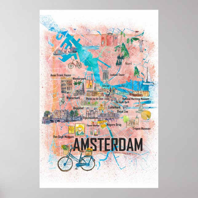 Póster Mapa de la ciudad de viaje de Amsterdam (Países Ba (Frente)
