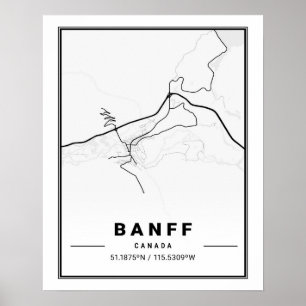 Póster Mapa de la ciudad de viaje de Banff Alberta Canadá