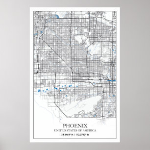 Póster Mapa de la ciudad de viaje de Phoenix Arizona USA