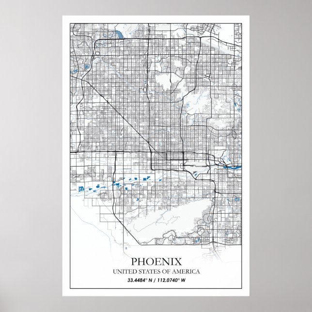 Póster Mapa de la ciudad de viaje de Phoenix Arizona USA (Frente)