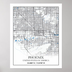 Póster Mapa de la ciudad de viaje de Phoenix Arizona USA