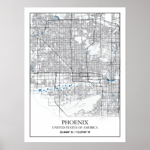 Póster Mapa de la ciudad de viaje de Phoenix Arizona USA