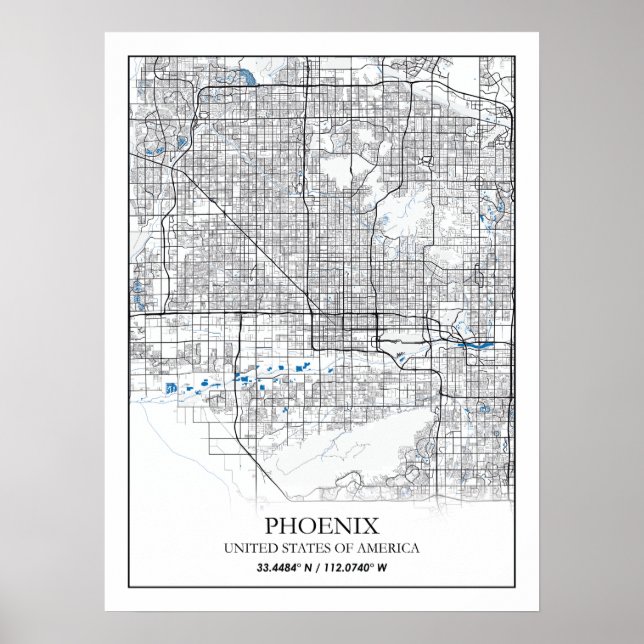 Póster Mapa de la ciudad de viaje de Phoenix Arizona USA (Frente)