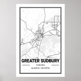 Póster Mapa de la ciudad de viaje del Gran Sudbury Ontari