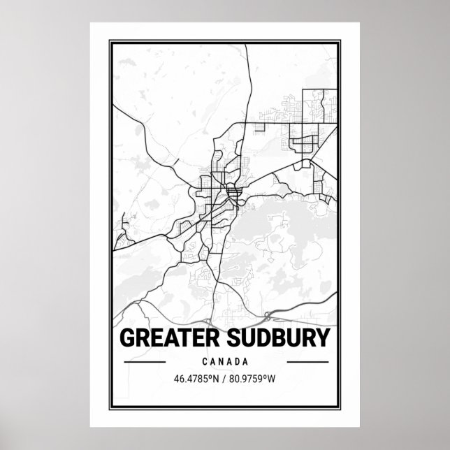 Póster Mapa de la ciudad de viaje del Gran Sudbury Ontari (Frente)