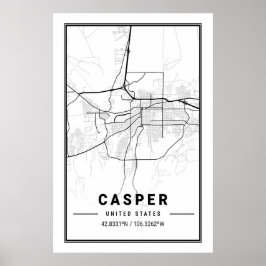 Póster Mapa de la ciudad de viajes de Casper Wyoming USA
