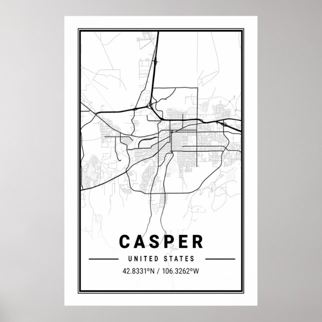 Póster Mapa de la ciudad de viajes de Casper Wyoming USA (Frente)