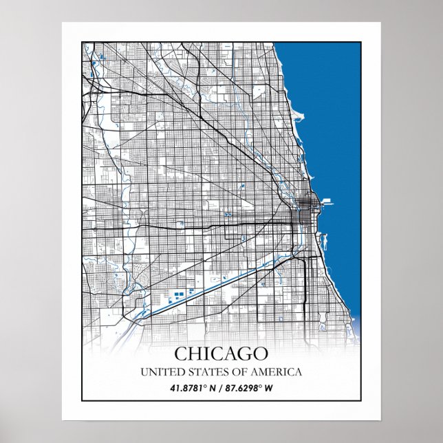 Póster Mapa de la ciudad de viajes de Chicago Illinois US (Frente)