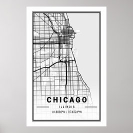 Póster Mapa de la ciudad de viajes de Chicago Illinois US