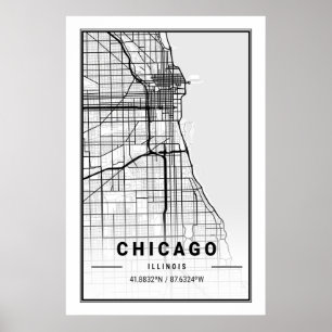 Póster Mapa de la ciudad de viajes de Chicago Illinois US
