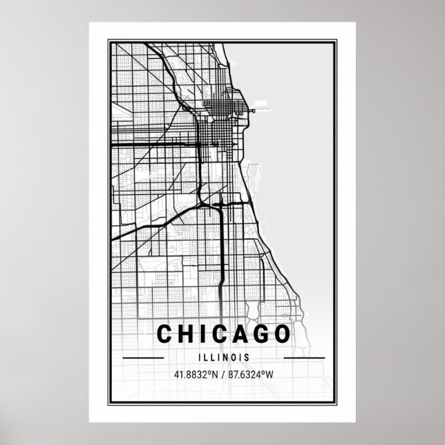 Póster Mapa de la ciudad de viajes de Chicago Illinois US (Frente)