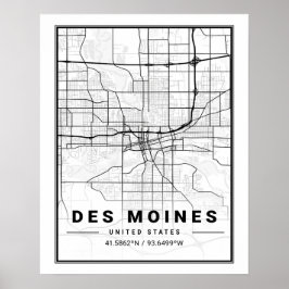 Póster Mapa de la ciudad de viajes de Des Moines Iowa