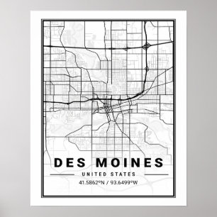 Póster Mapa de la ciudad de viajes de Des Moines Iowa