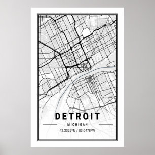 Póster Mapa de la ciudad de viajes de Detroit Michigan US