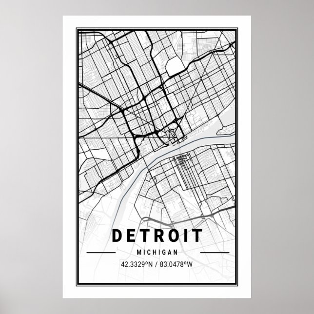 Póster Mapa de la ciudad de viajes de Detroit Michigan US (Frente)