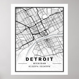 Póster Mapa de la ciudad de viajes de Detroit Michigan US