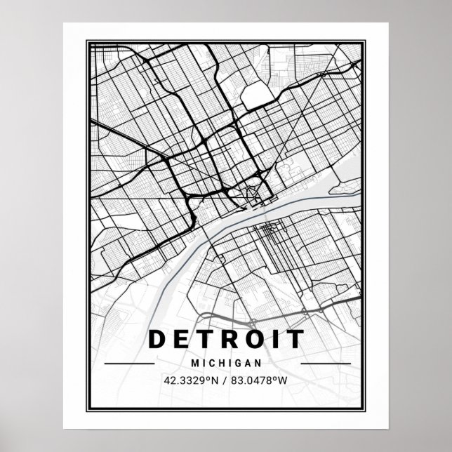 Póster Mapa de la ciudad de viajes de Detroit Michigan US (Frente)